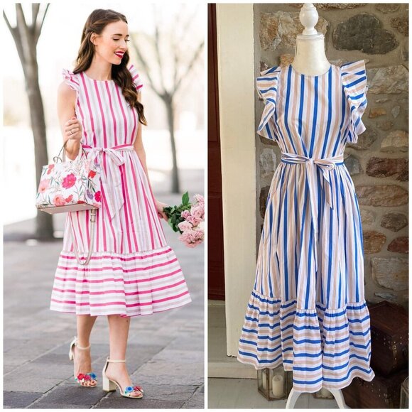 Kate Spade Dresses & Skirts - NWT Kate Spade New York stripe poplin cap-sleeve midi dress Womens 4